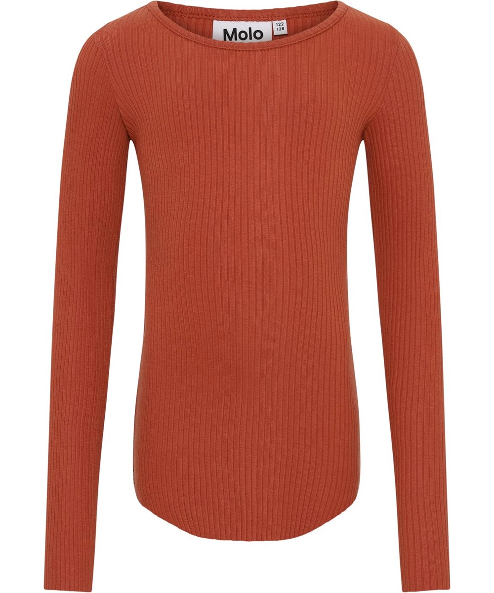 Rochelle - Burnt Brick - Økologisk brun rib bluse