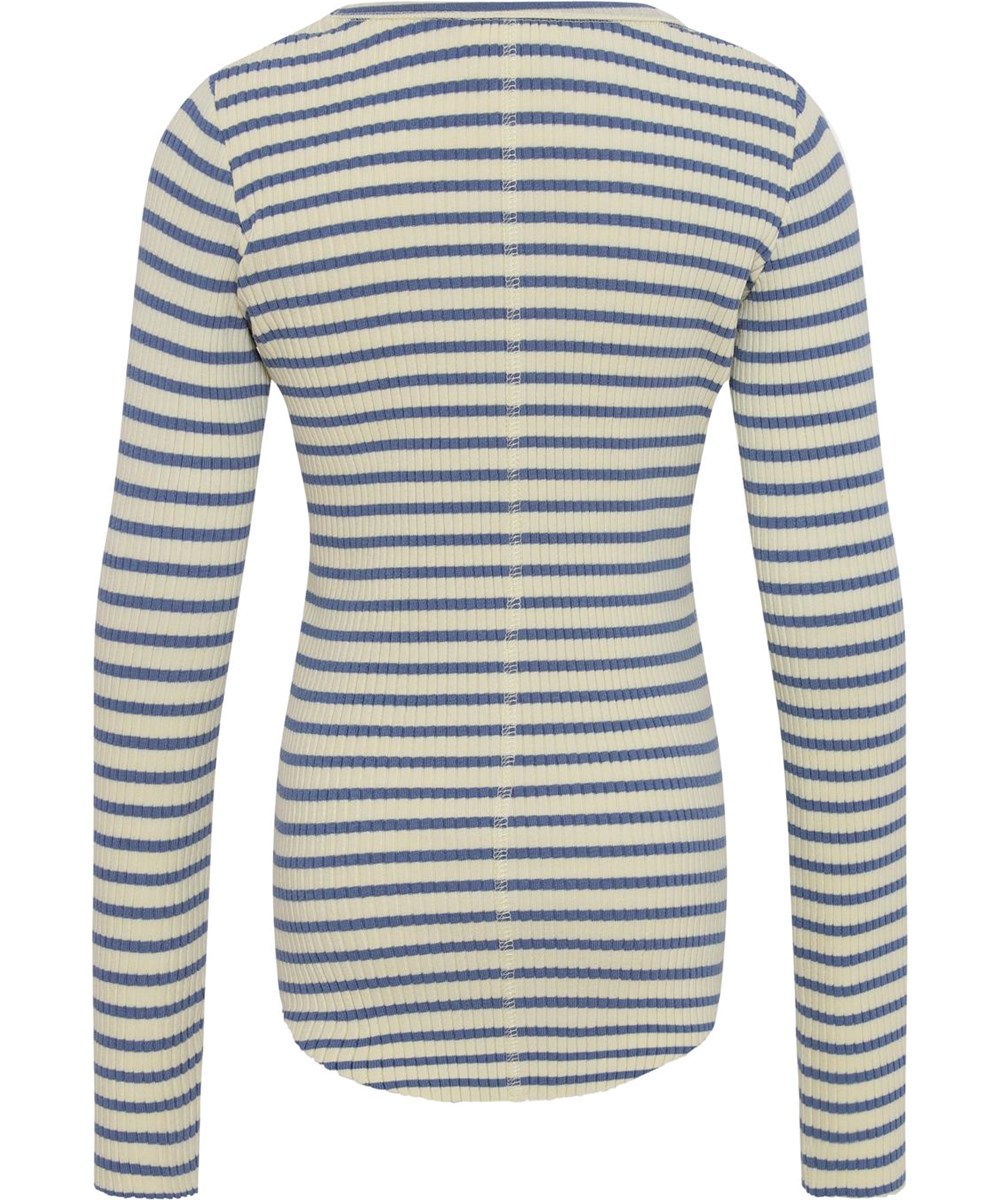 Rochelle - Marzipan Blue Stripe - Økologisk lysegul og blå stribet rib bluse
