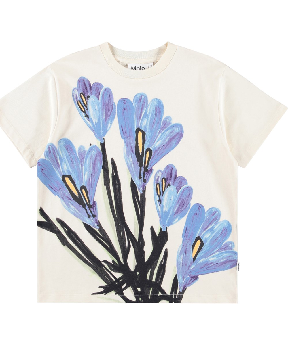 Rodney - Blue Flora - Hvid t-shirt i økologisk bomuld til børn