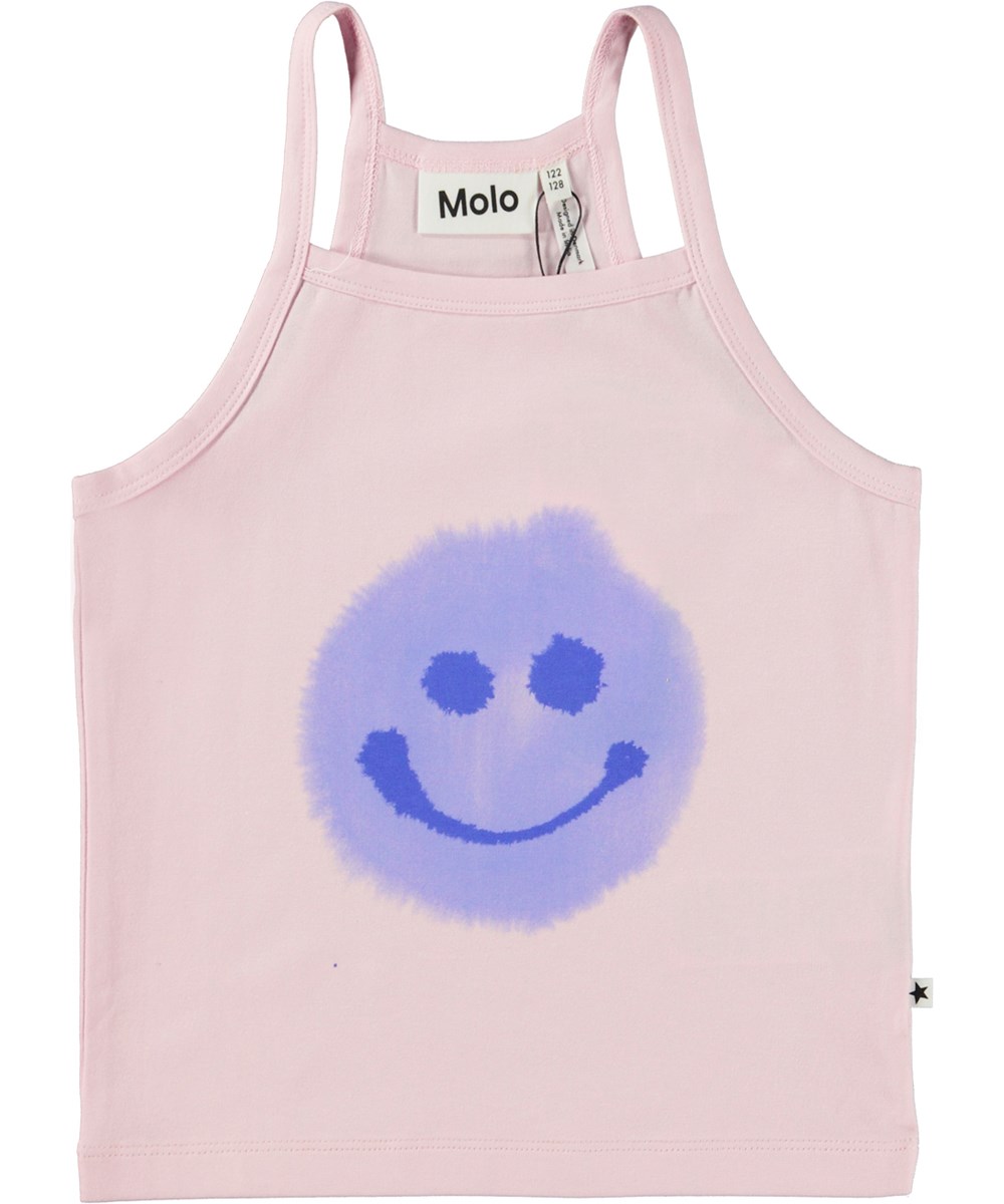 Ronja - Lilac Smile - Lyserød stroptop i økologisk bomuld med emojiprint