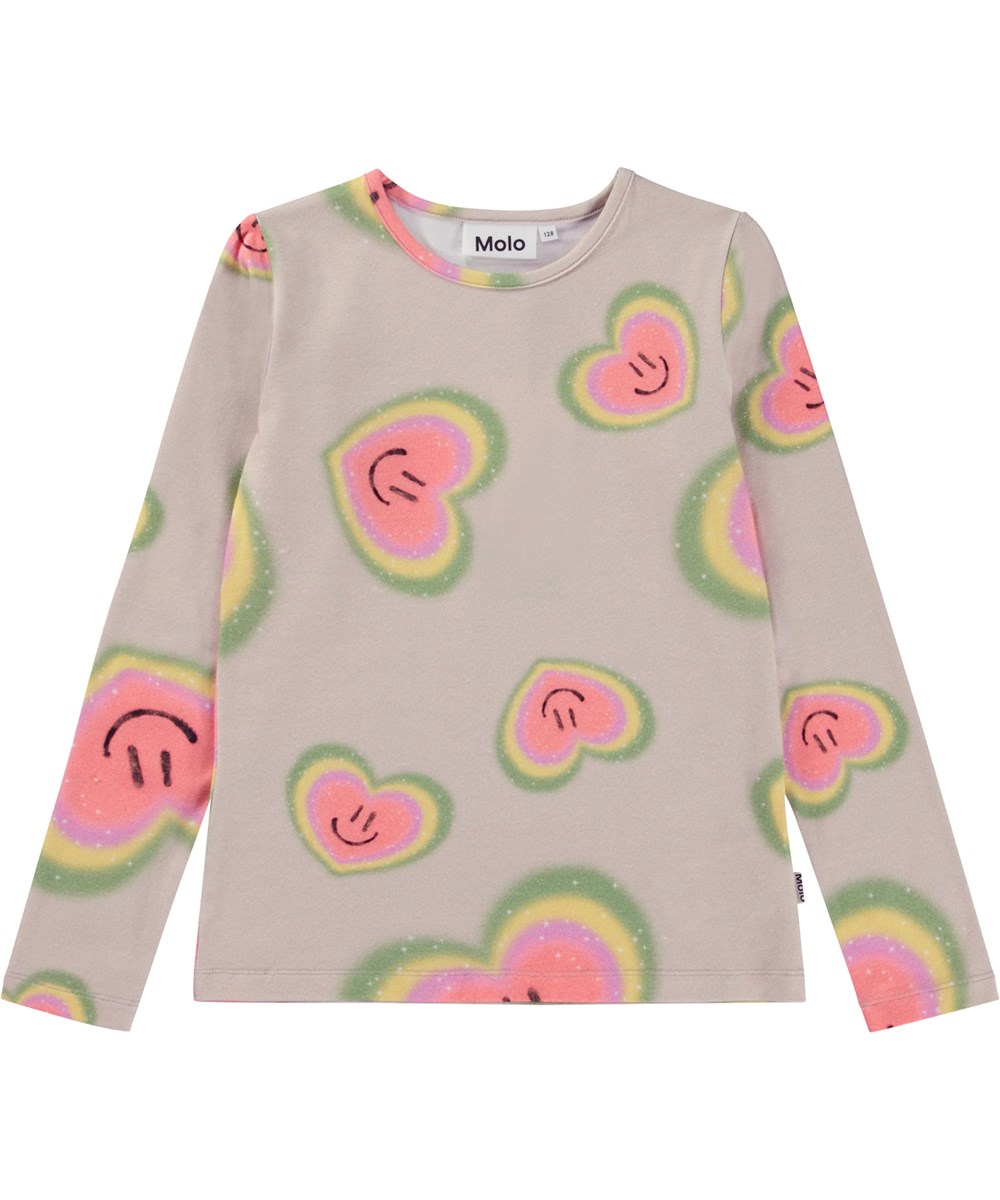 Rose - Aura Hearts - Lyserød økologisk bluse med allover aurahjerteprint