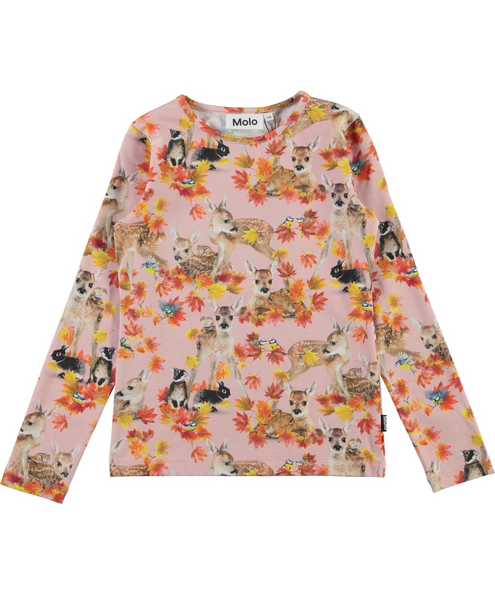 Rose - Autumn Fawns - Økologisk bluse med rådyr og kanin print