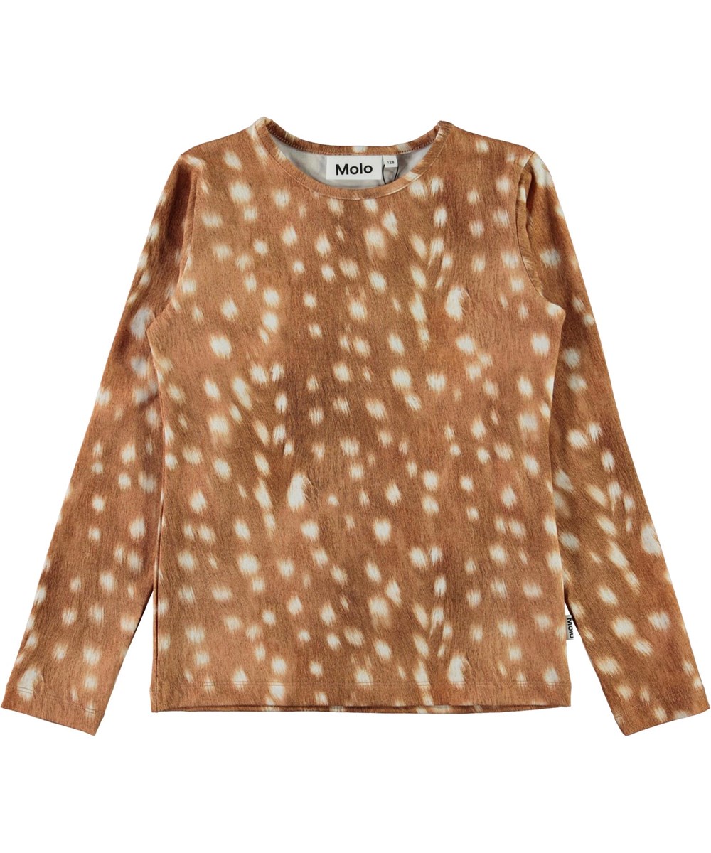 Rose - Baby Fawns - Økologisk brun bluse med hvide pletter