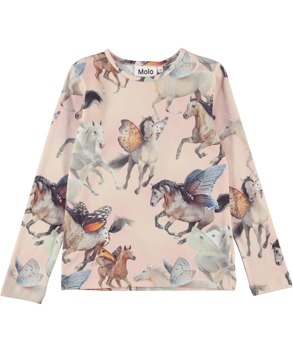 Rose - Fairy Horses - Økologisk langærmet bluse i print med flyvende heste