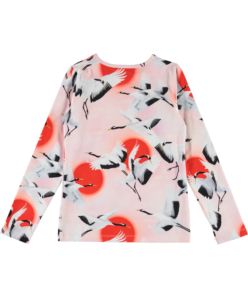 Rose - Sunrise Cranes - Økologisk lyserød bluse med storke