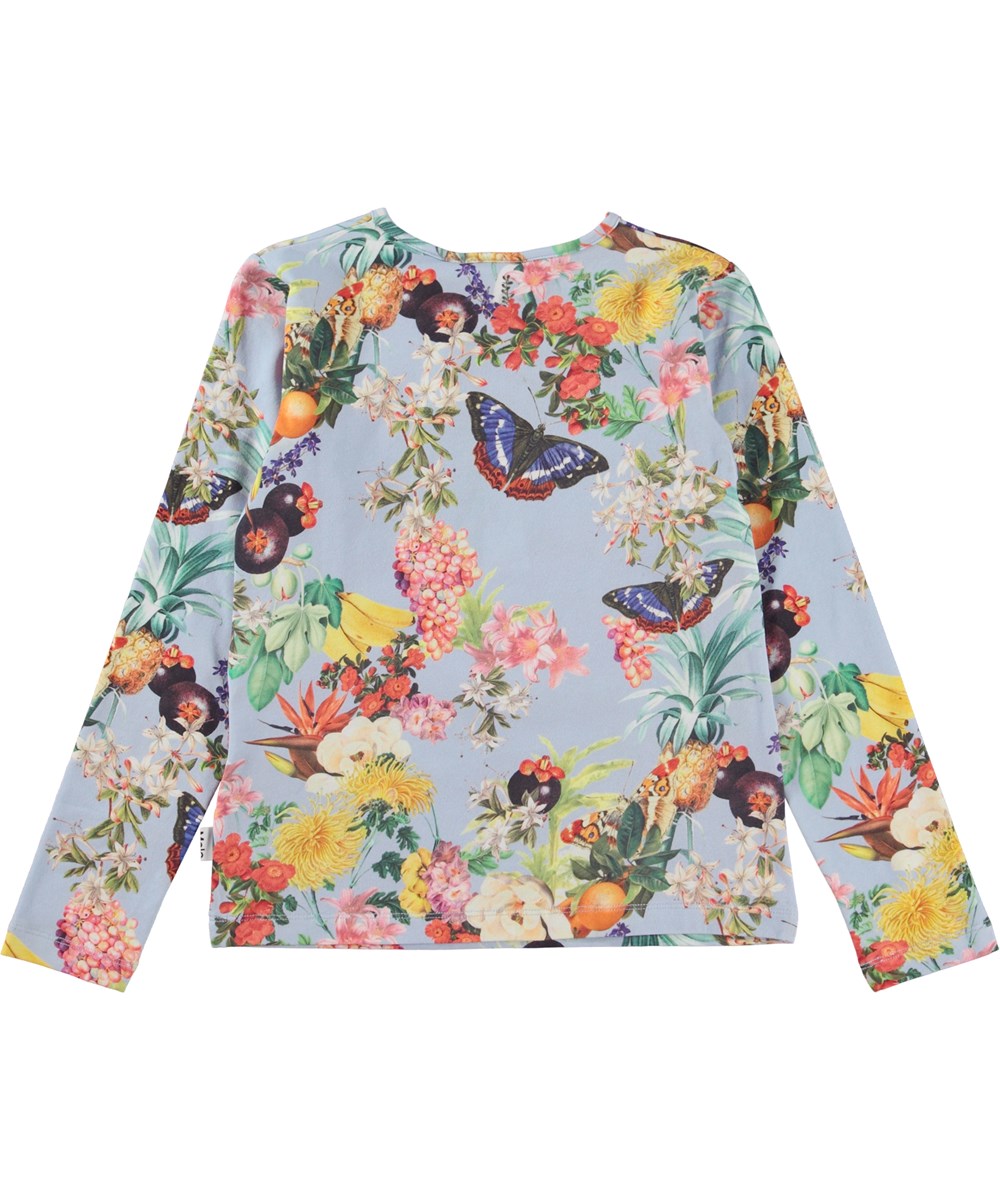Rose - Tropical Fruits - Økologisk langærmet bluse med tropisk frugt og blomster print