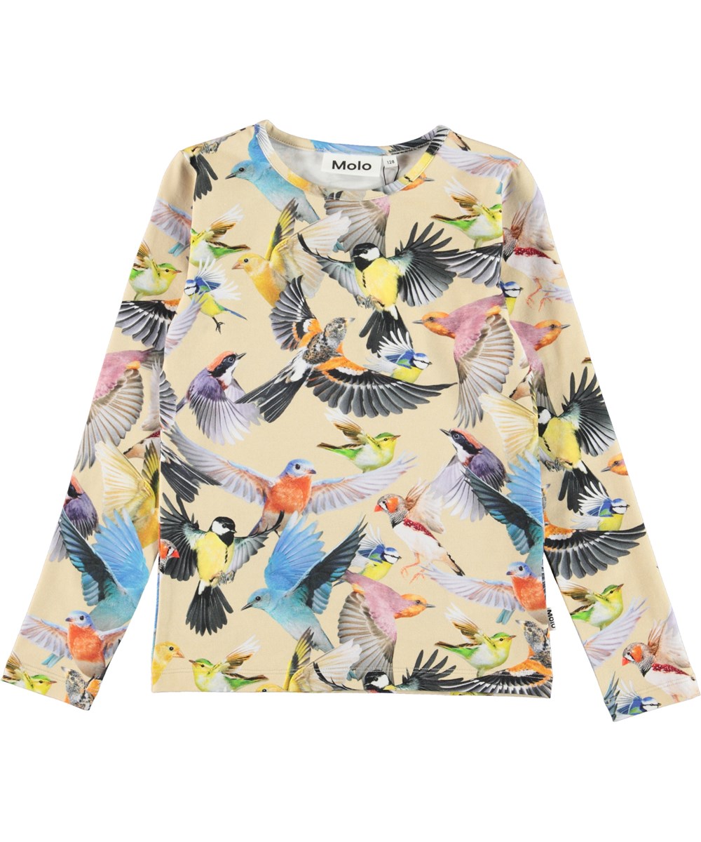 Rose - Whimsical - Økologisk lysegul bluse med fugle 