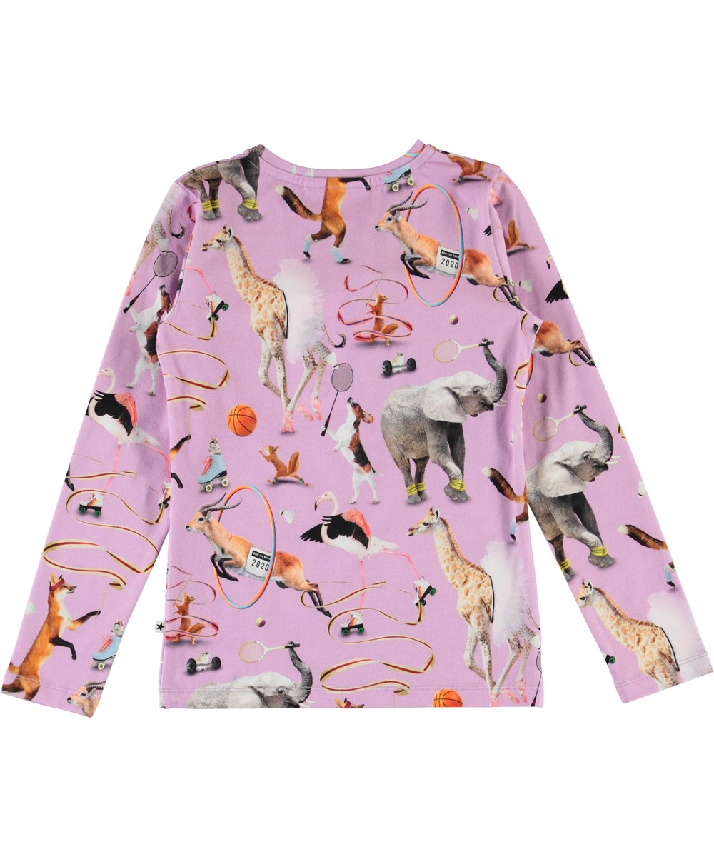 Rosita - Made For Motion - Økologisk lilla bluse med sports dyr