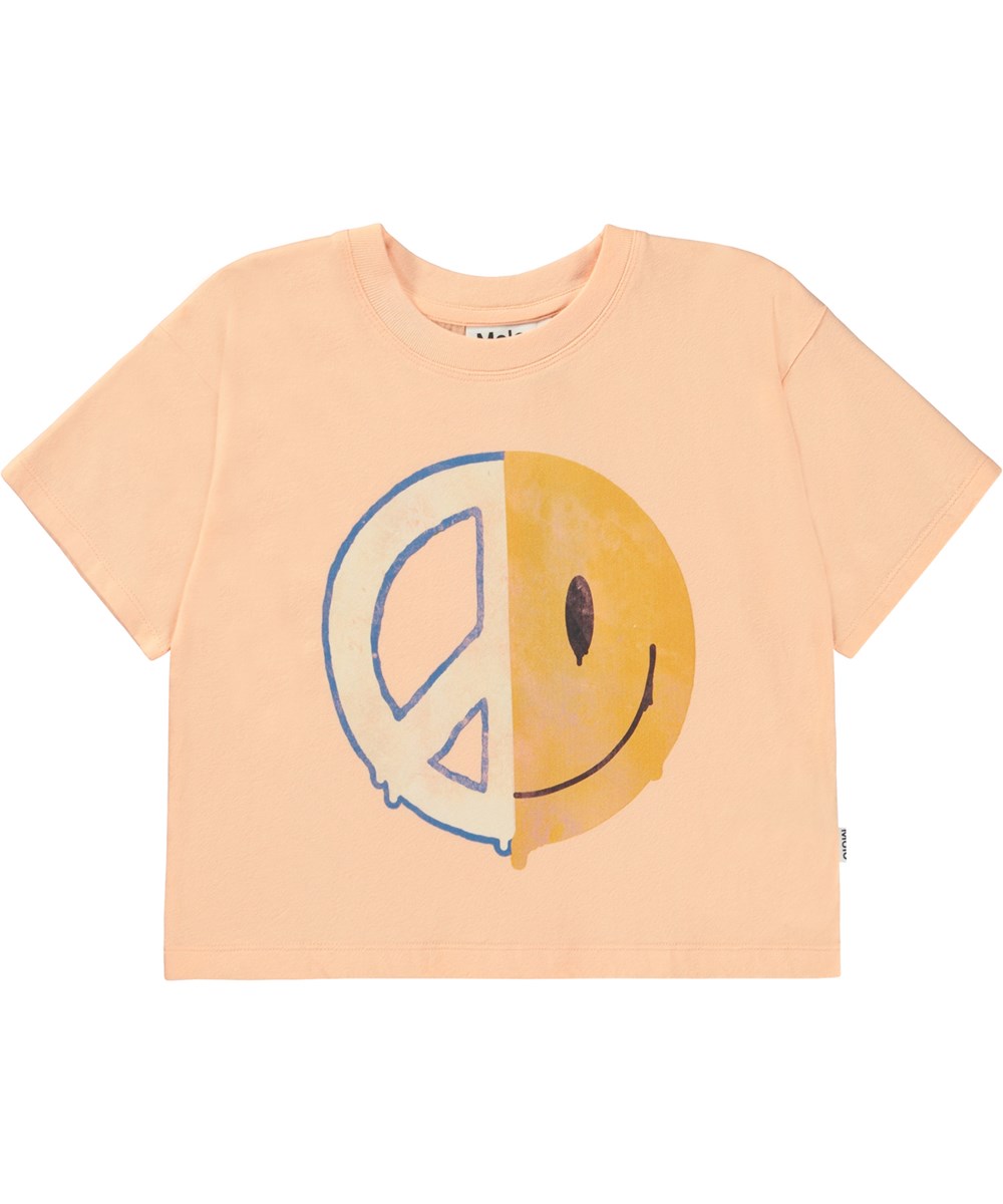 Roxana - Peaches - Ferskenfarvet økologsk t-shirt med frontprint