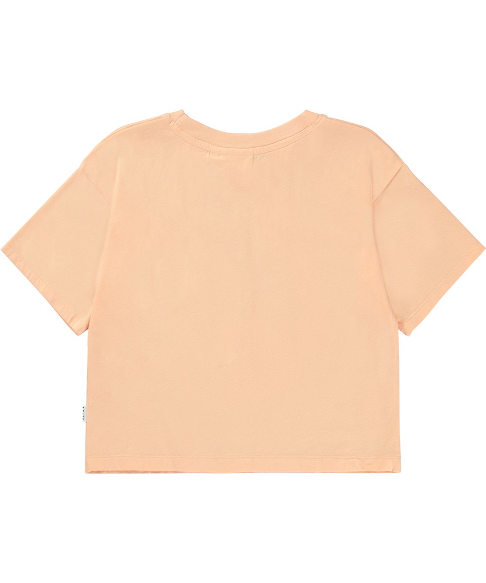 Roxana - Peaches - Ferskenfarvet økologsk t-shirt med frontprint