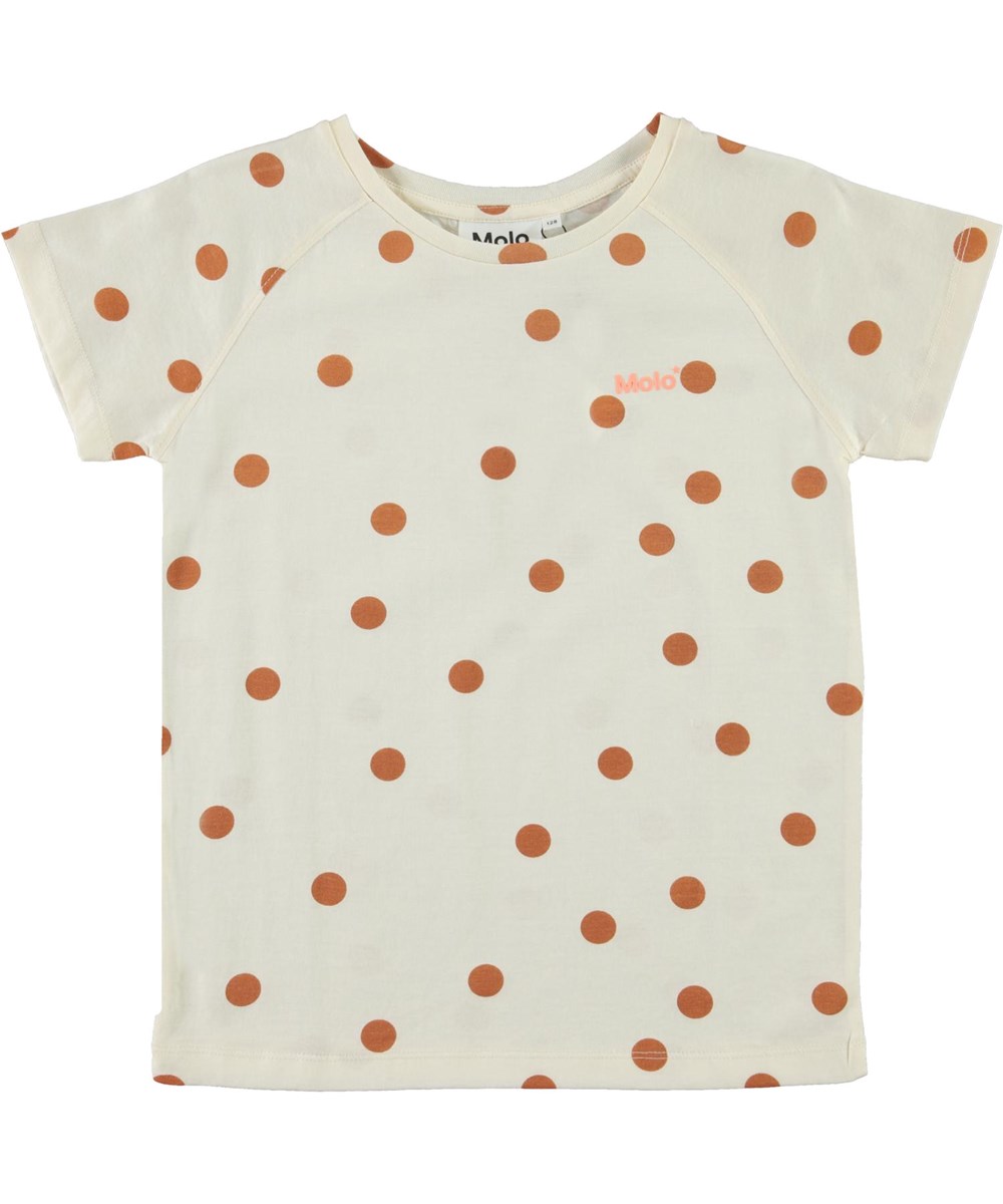 Rozalia - Autumn Dots - Økologisk beige t-shirt med print af brune prikker