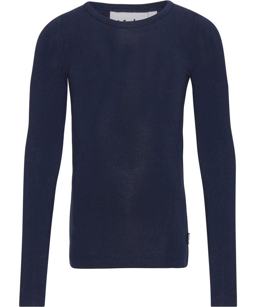 Ruana - Navy Sky - Mørkeblå langærmet bluse i viskose jersey