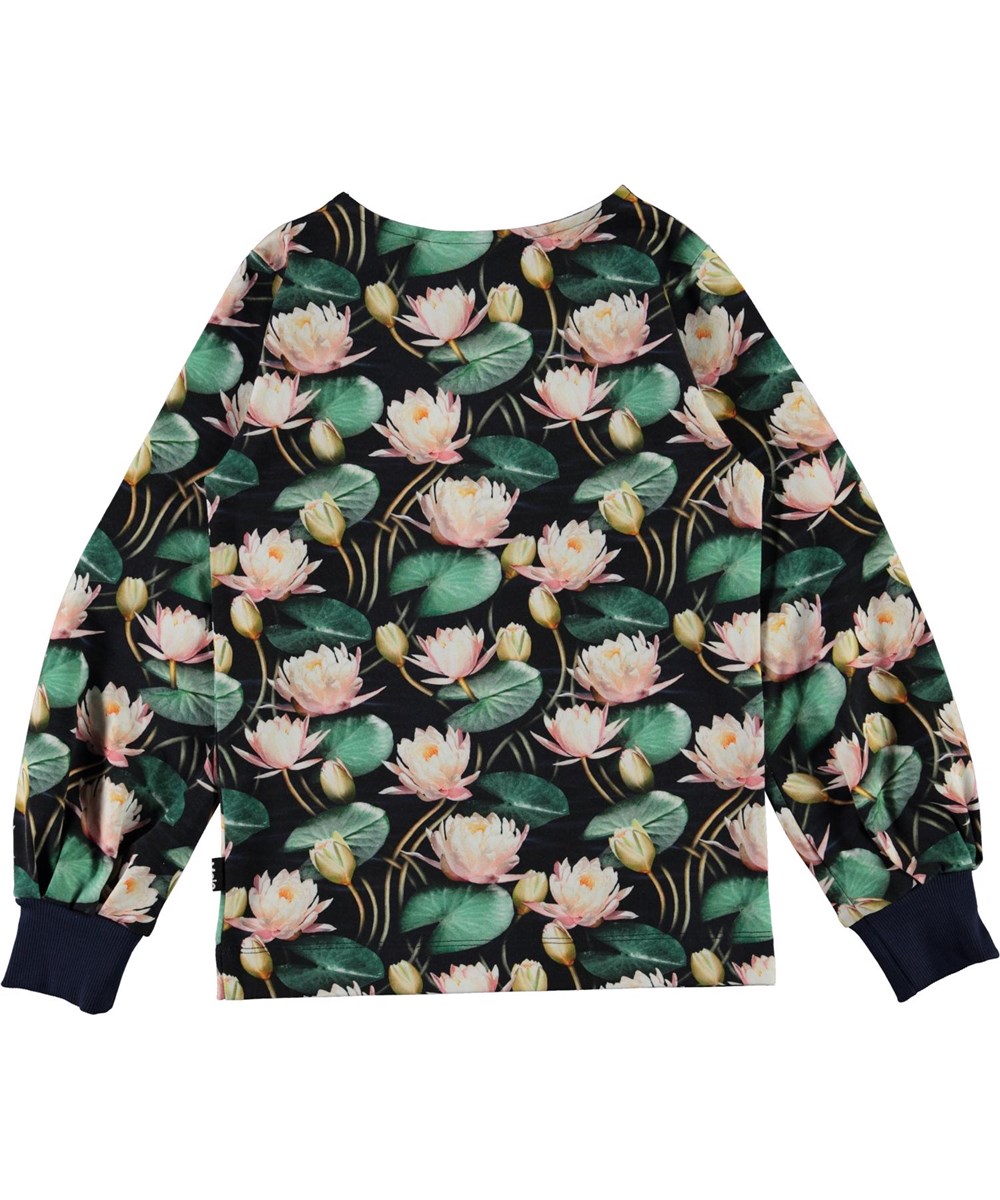 Rylee - Water Lilies - Økologisk bluse med åkande print og brede ærmer