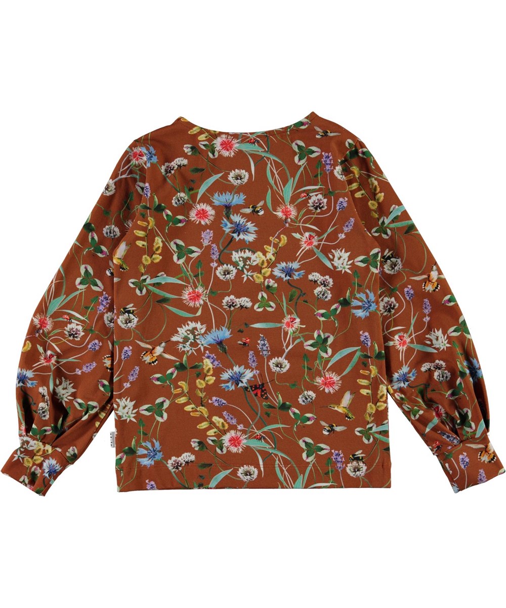 Rylee - Wildflowers - Økologisk brun bluse med vilde blomster