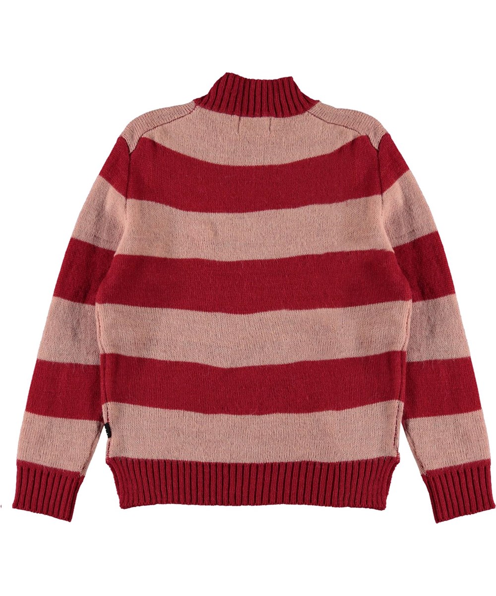 Gady - Chili Rose Stripe - Højhalset strikbluse i rød og lyserød