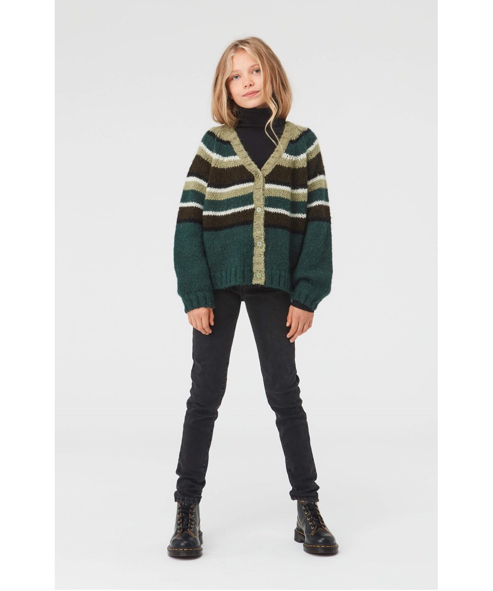 Gail - Ivy Green - Grøn stribet strik cardigan