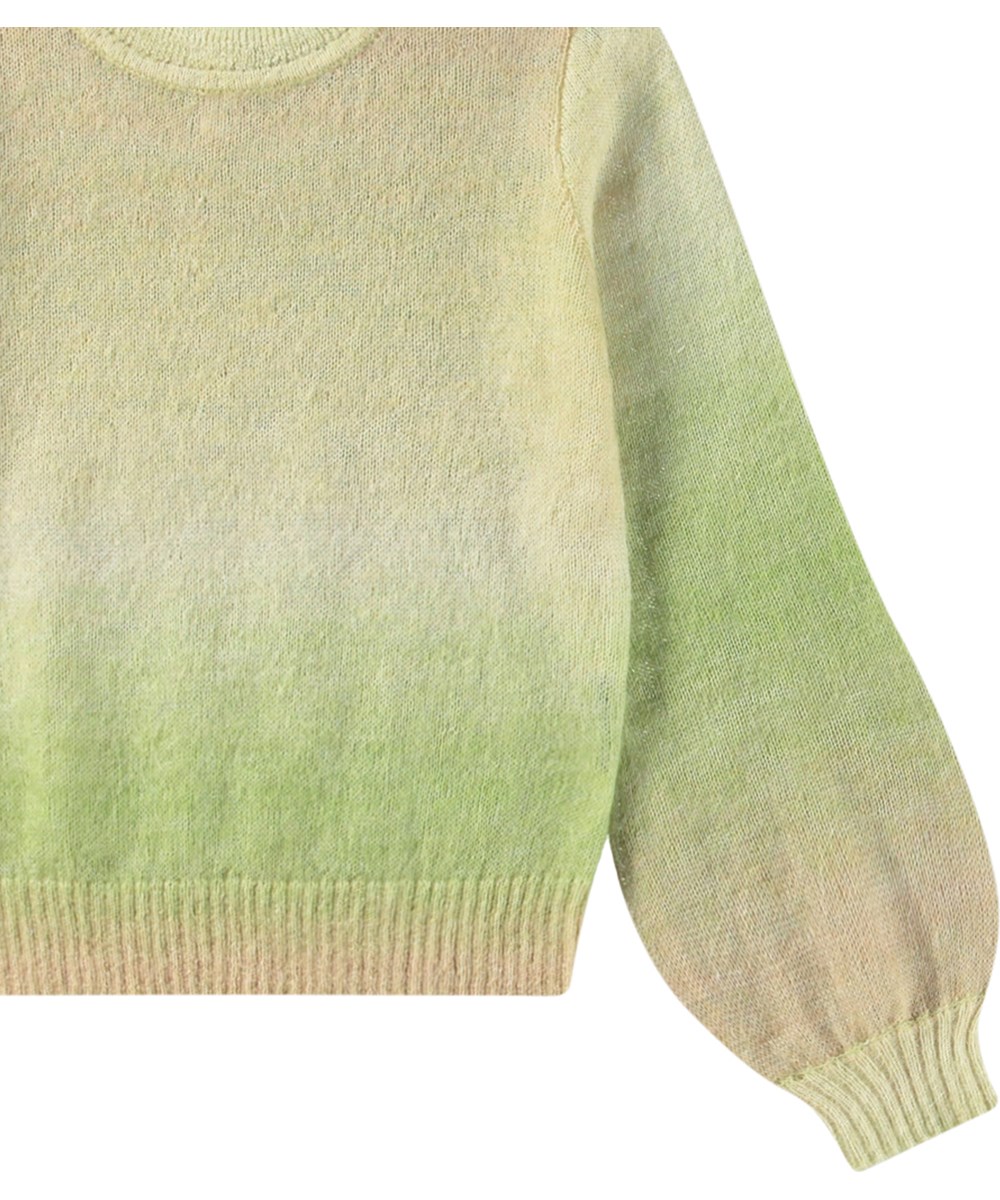 Gemina - Soft Space - Sweater til børn i en blød uldblanding i beige og grønne nuancer.