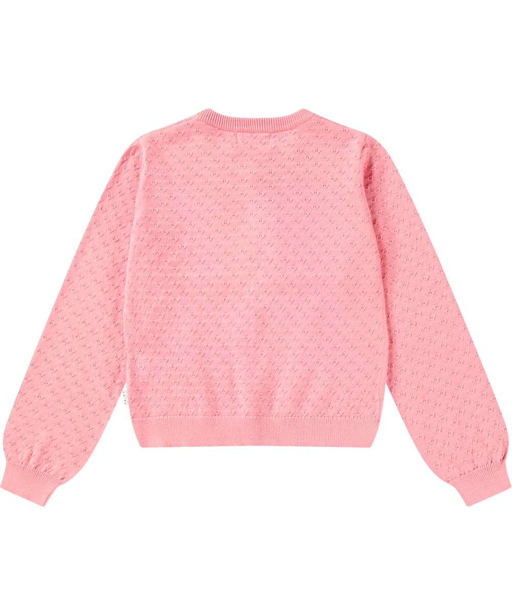 Georgina - Pink Lemonade - Pink strikket cardigan til børn i økologisk bomuld med fint strikket mønster.
