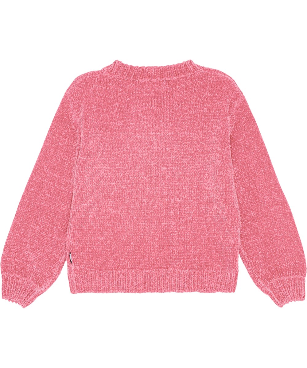 Germaine - Flamingo Plume - Blød pink strikket sweater med v formet halsudskæring