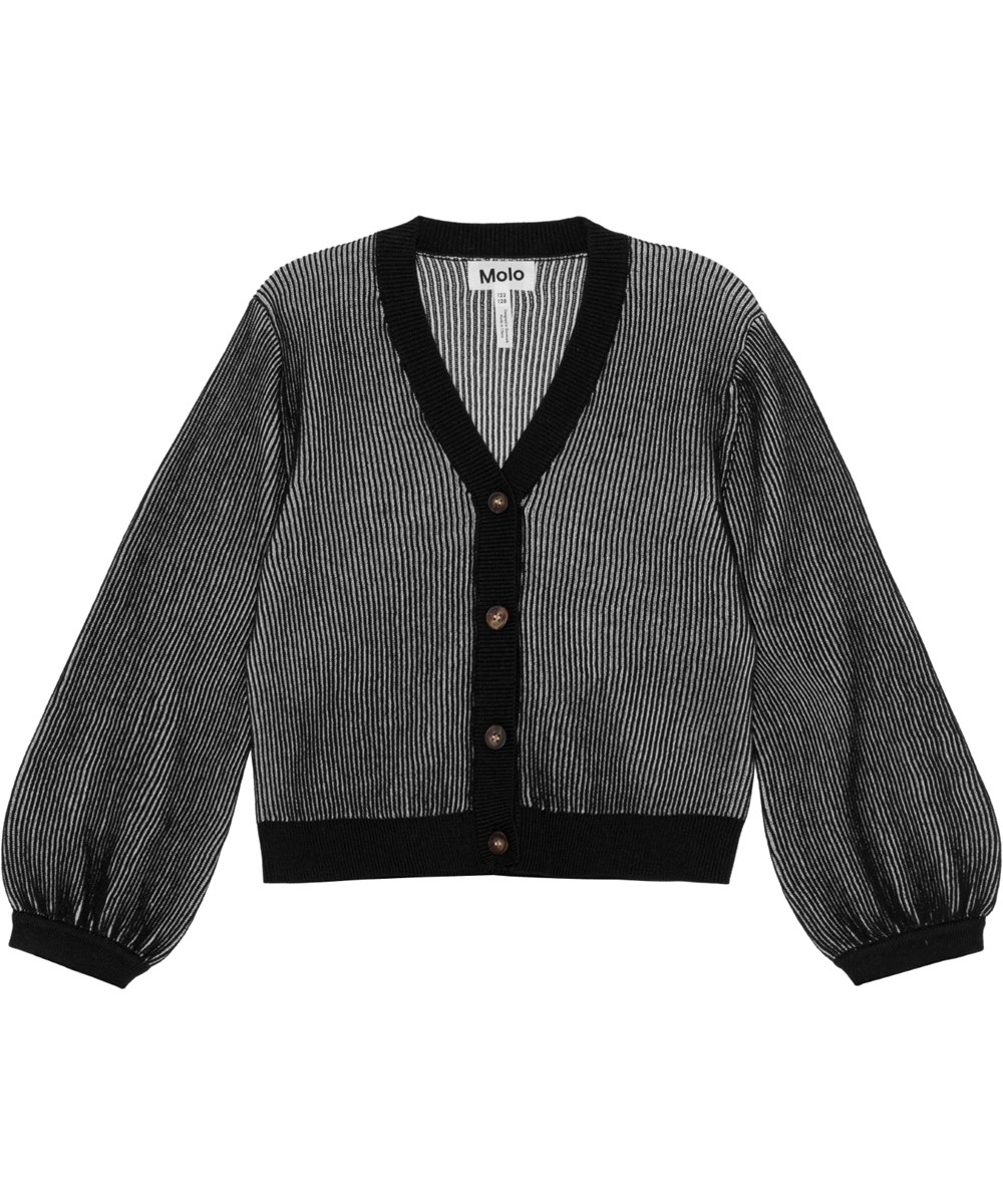Gia - Black'n White - Sort og hvid cardigan i riflet økologisk bomuld