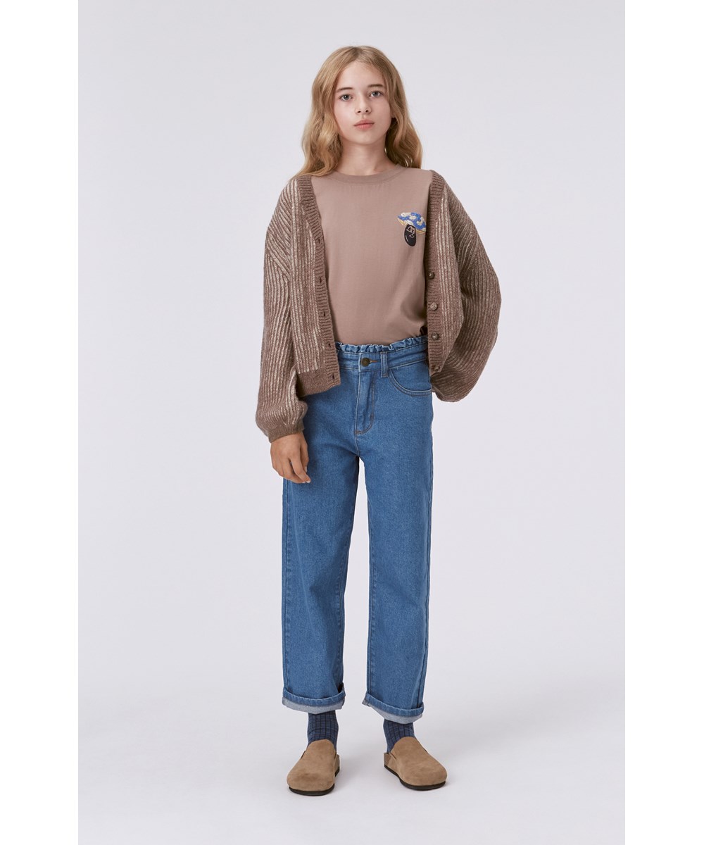 Gia - Moth Grey - Gråbrun vamset cardigan i strik