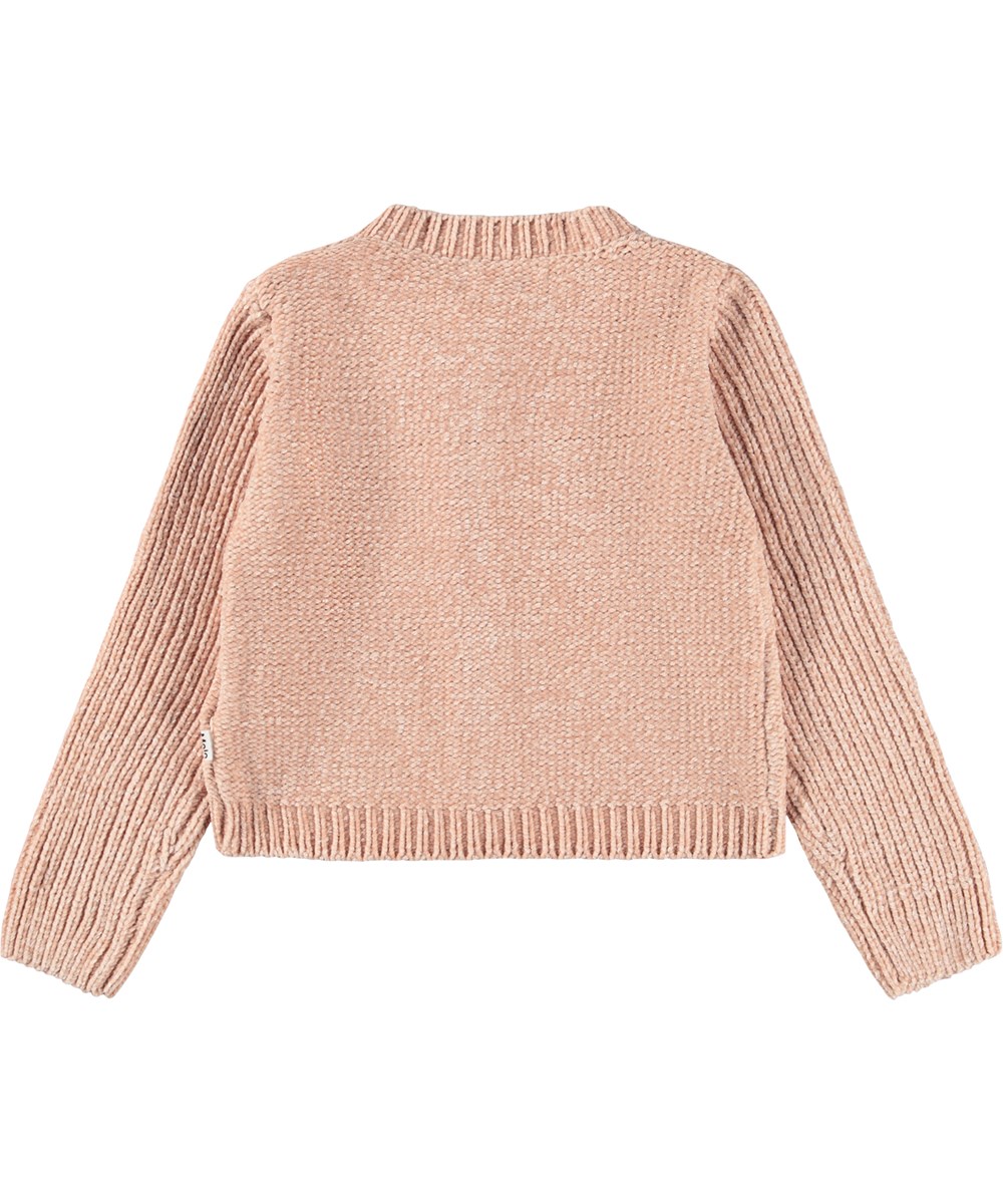 Gilah - Rose Cloud - Fin rosa cardigan i chenille garn til børn. 