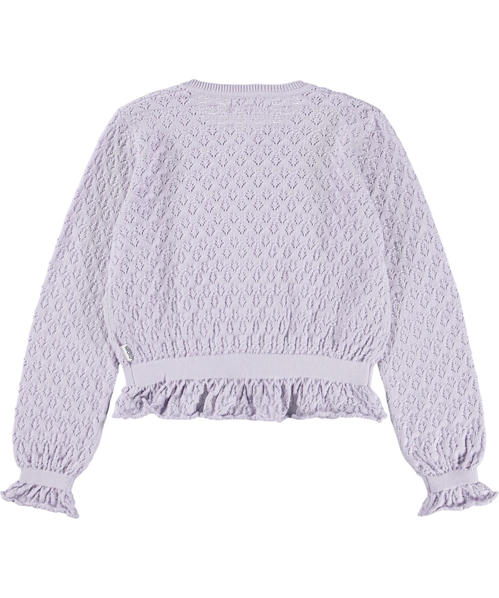 Gilda - Thistle - Feminin lilla cardigan i økologisk bomuld til børn.