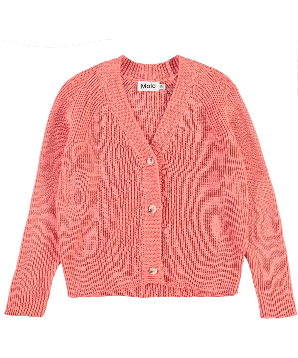 Gilda - Warm Coral - Koral  farvet strik cardigan