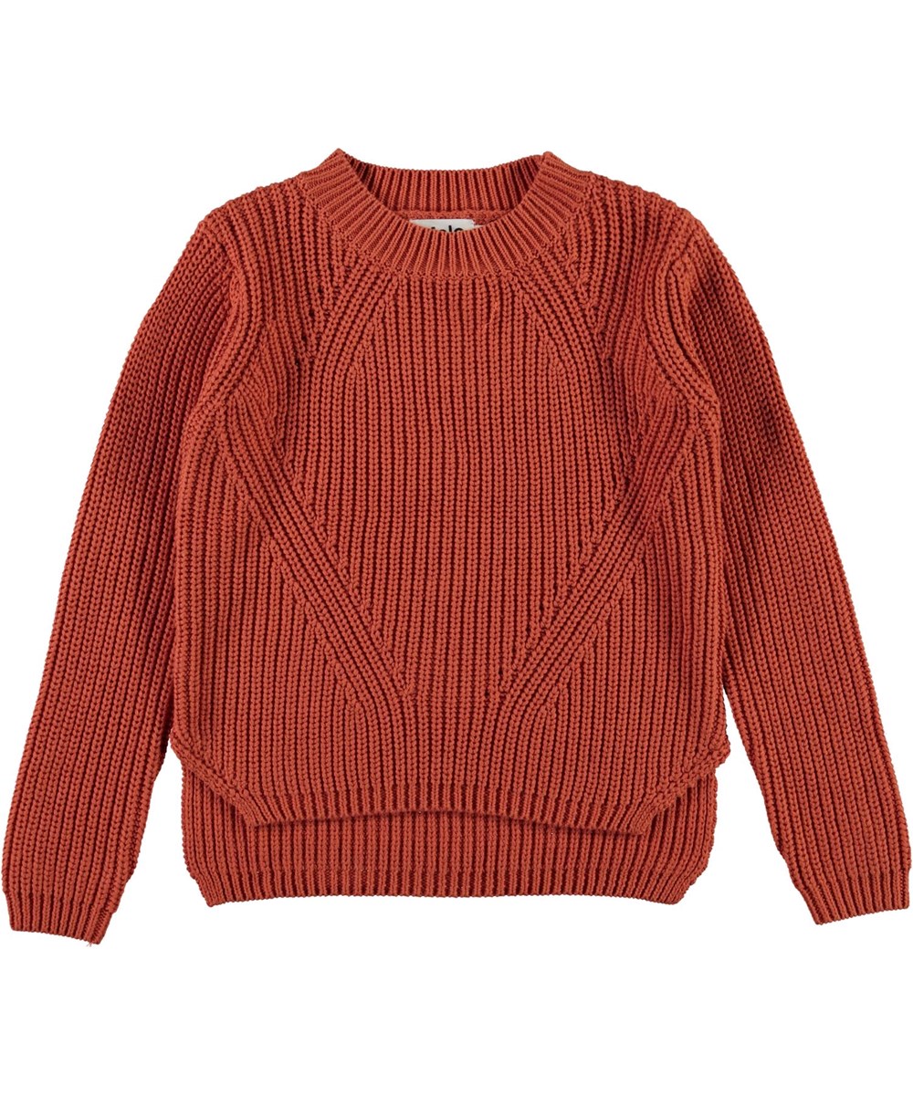Gillis - Burnt Brick - Økologisk brun bomulds strik bluse
