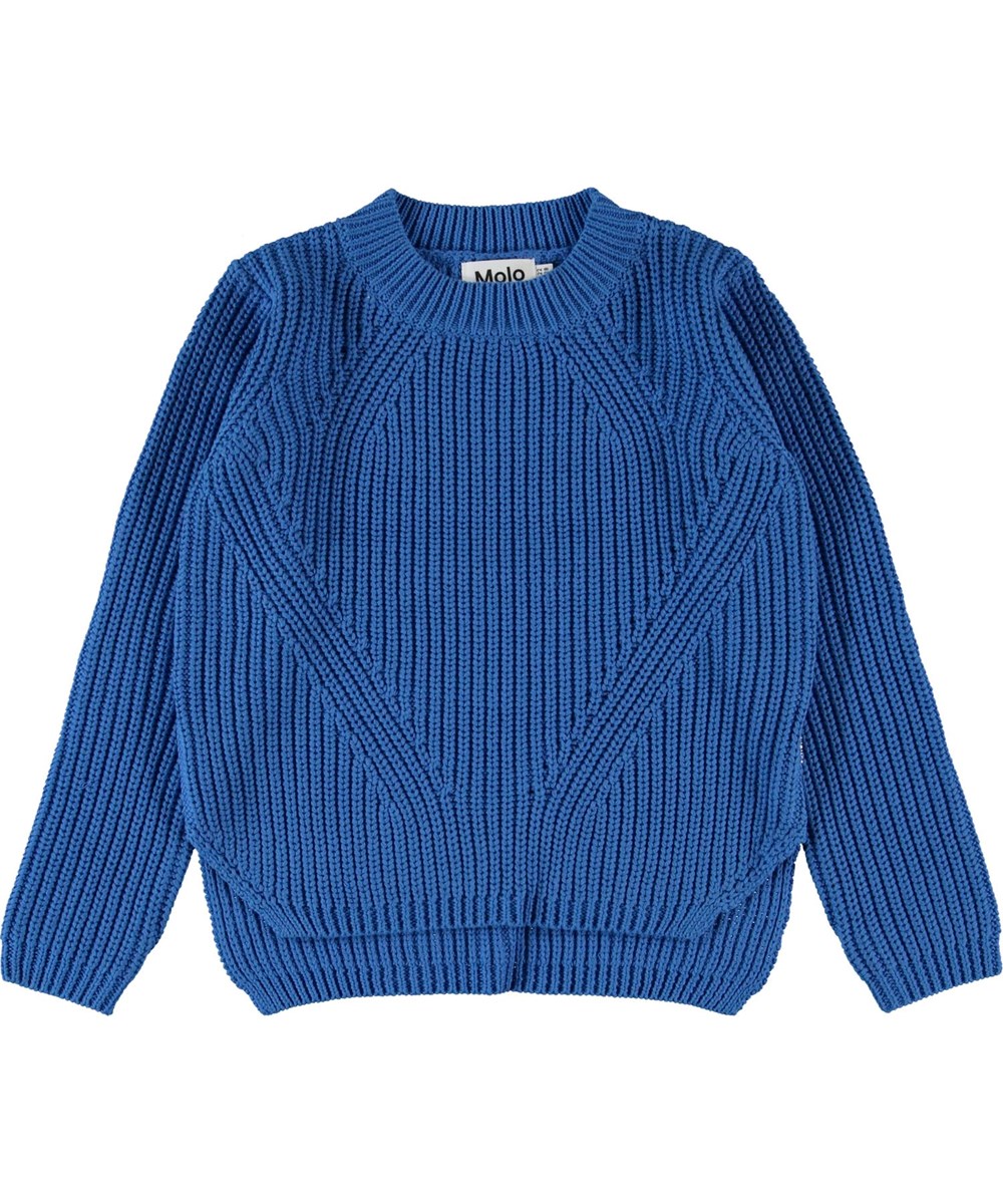 Gillis - French Blue - Blå bomulds strikbluse