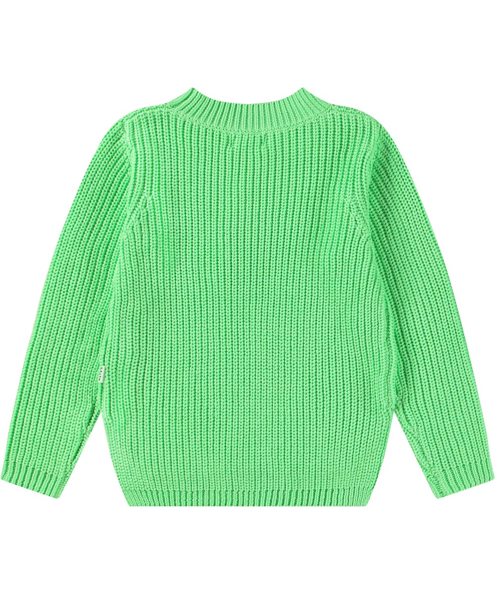 Gillis - Green Vibes - Grøn langærmet striktrøje til børn i blødt økologisk bomuld med rund hals.