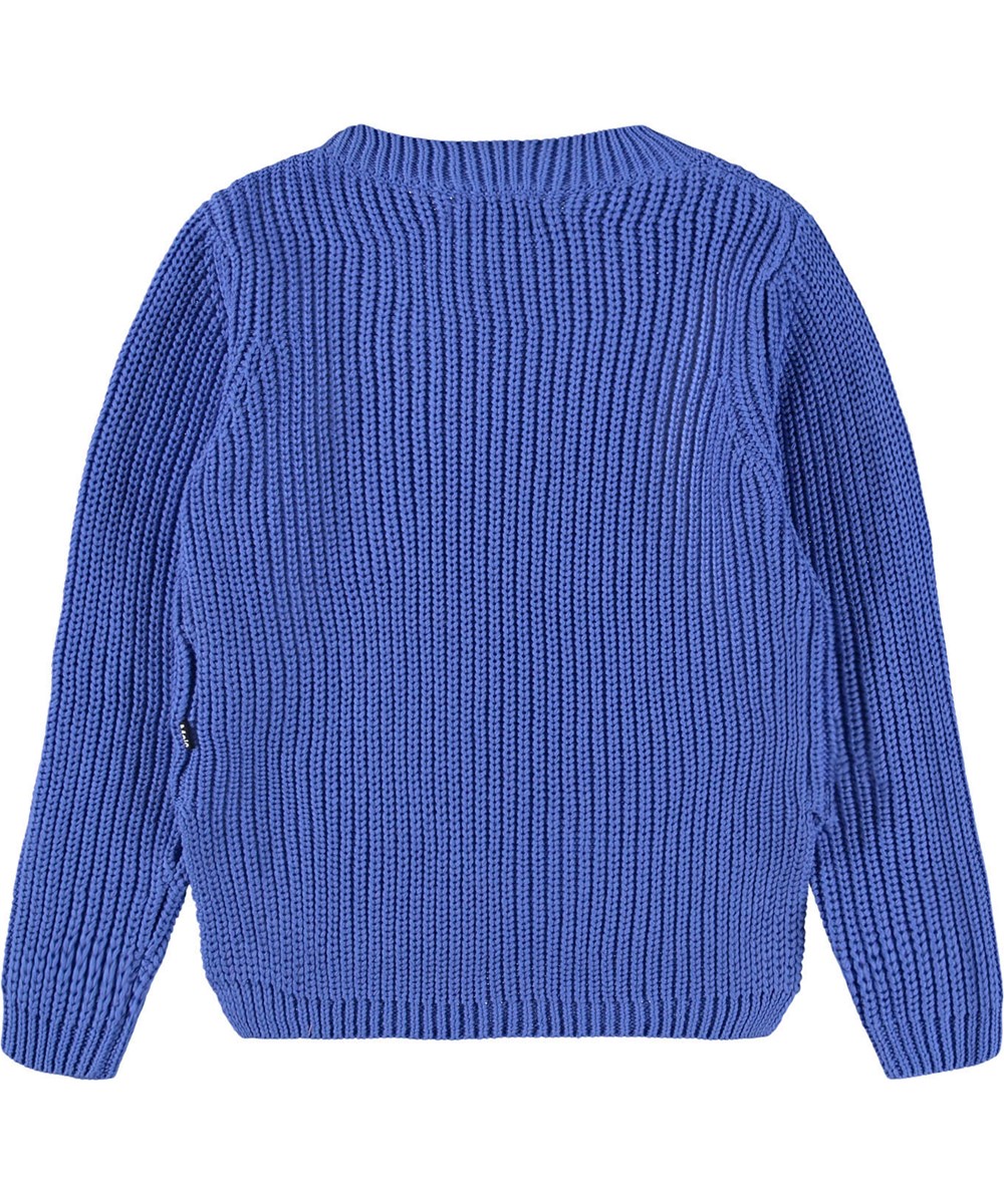 Gillis - Violet Blue - Blå langærmet striktrøje til børn i blødt økologisk bomuld med rund hals.