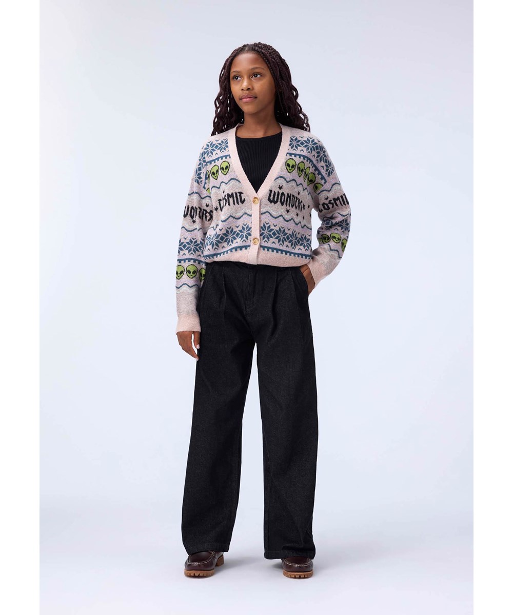 Gilly - Cosmic Wonders - Flot multifarvet cardigan i en uld- og alpakablanding til børn.