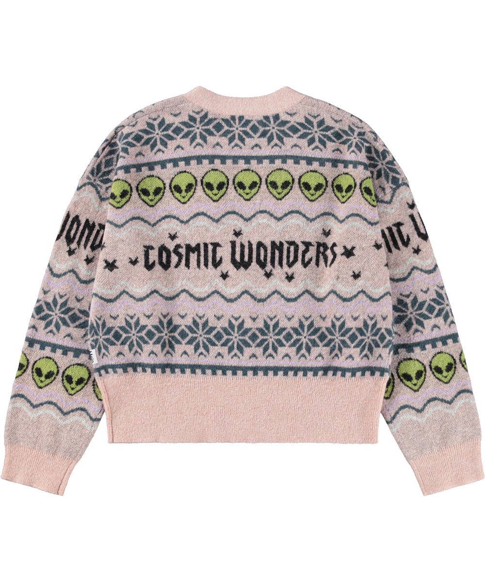 Gilly - Cosmic Wonders - Flot multifarvet cardigan i en uld- og alpakablanding til børn.