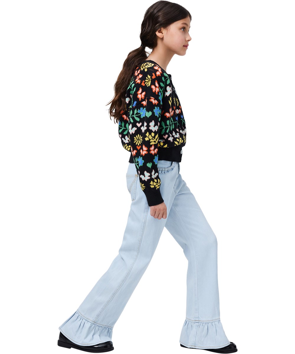 Gilly - Flower Joy - Sort cardigan i bomuld til børn