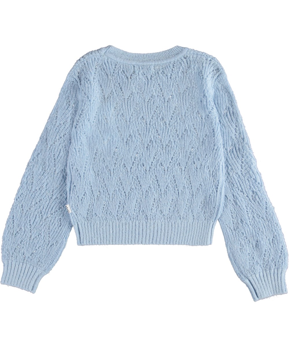 Ginger - Blue Sky - Lyseblå strikbluse med hulmønster