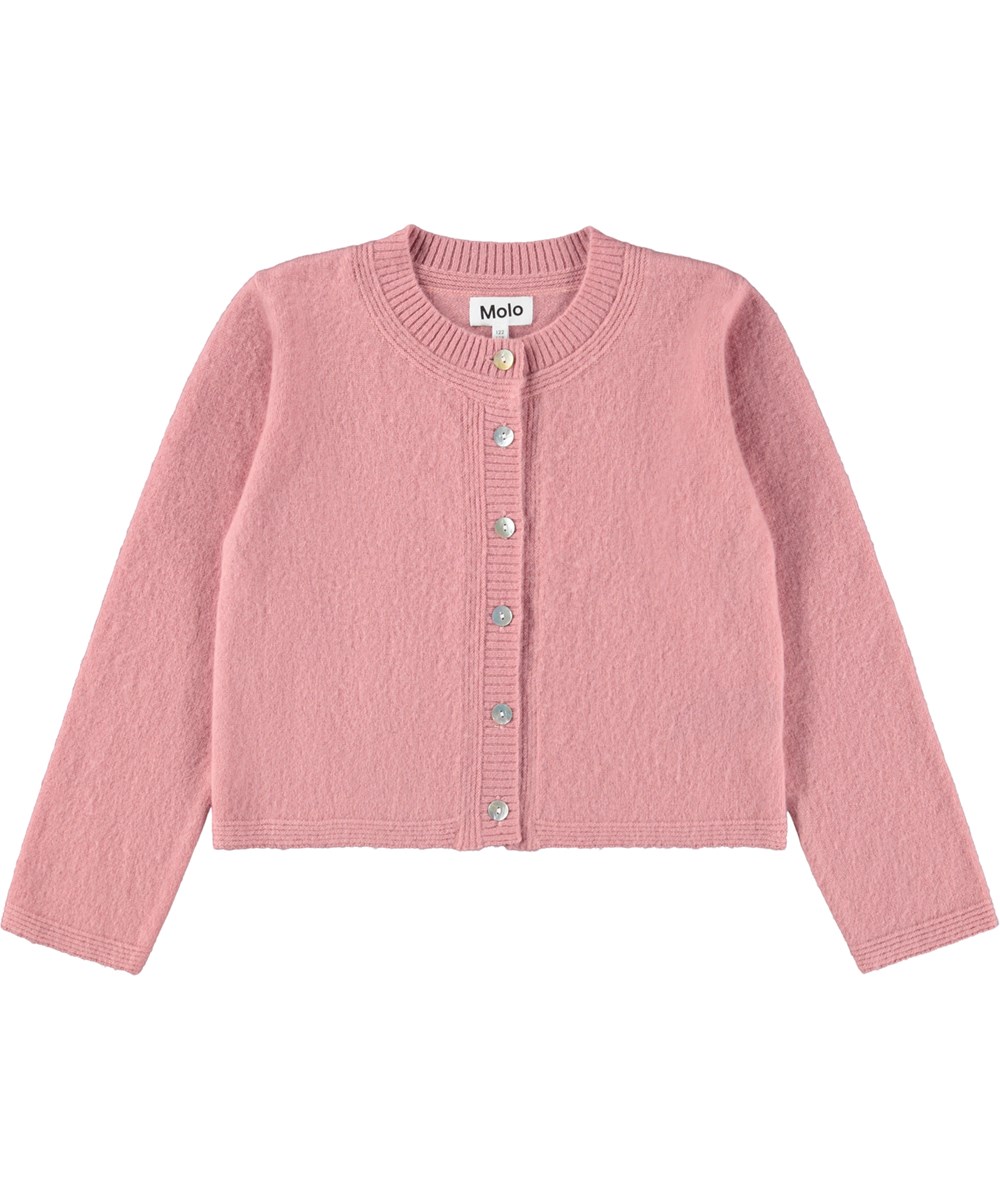 Giovanna - Blush - Blød rosa cardigan i let børstet uld til børn.