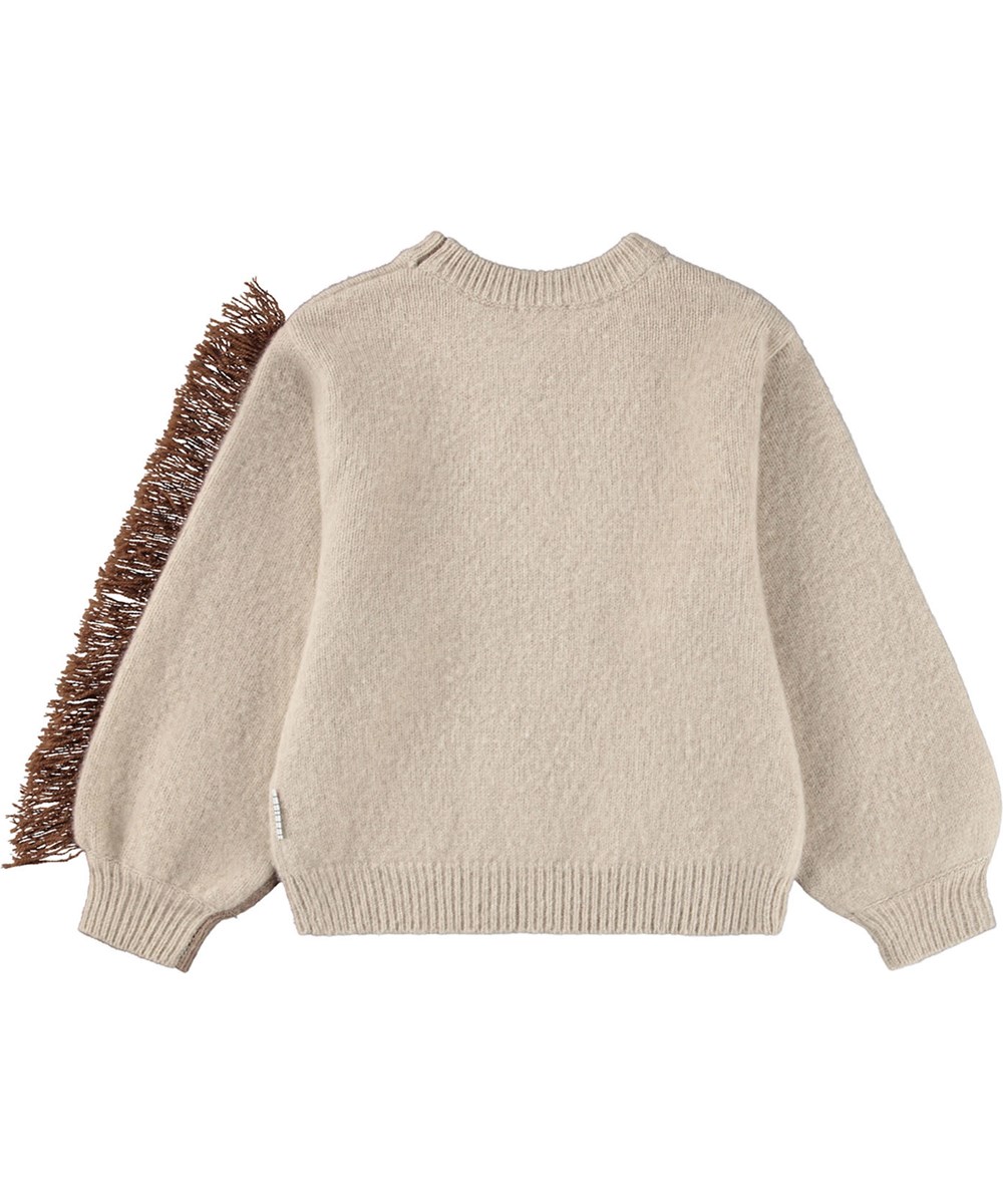 Gisela - Horse Knit - Brun strik til børn i uld med hestemotiv. 