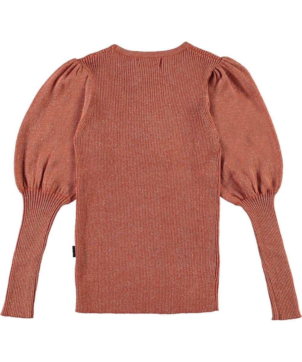 Glenda - Burnt Brick - Glimmer strikbluse brun med pufærmer