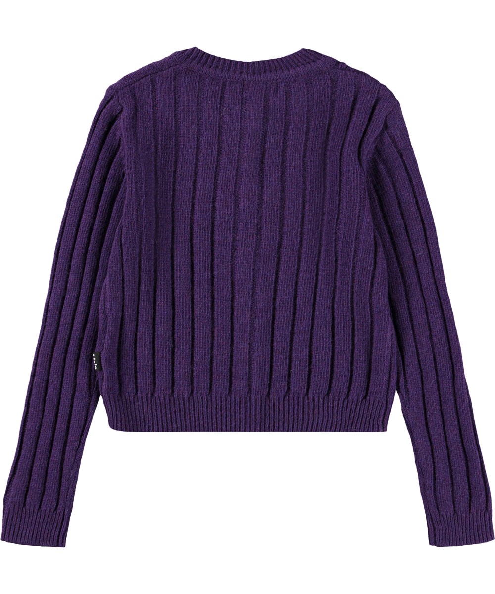 Gloria - Space Purple - Let lilla cardigan i uldblanding til børn. 