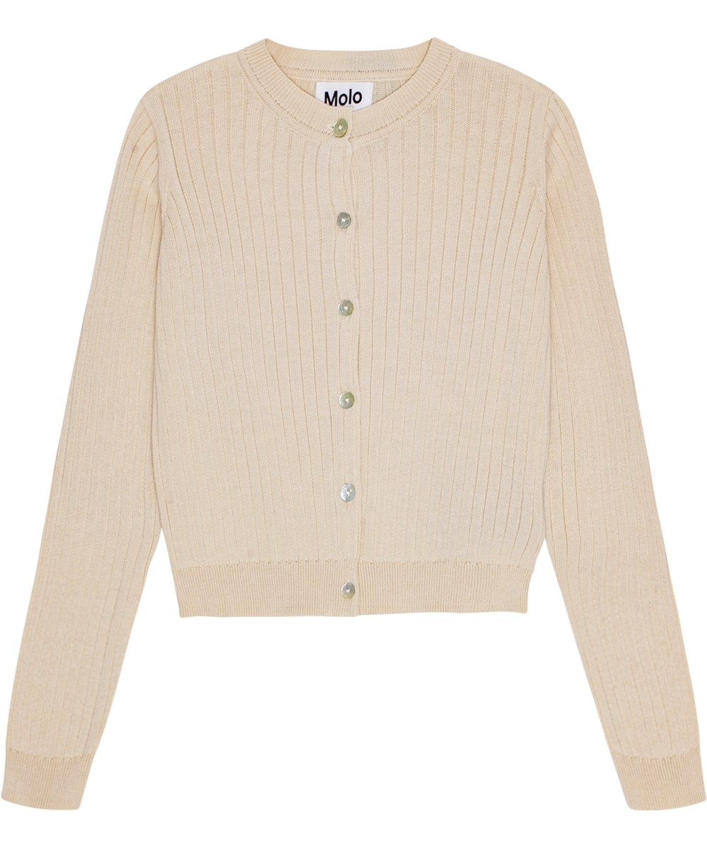 Gloria - Whisper Pink - Pudderfarvet cardigan i blød økologisk bomuld med perlemors knapper