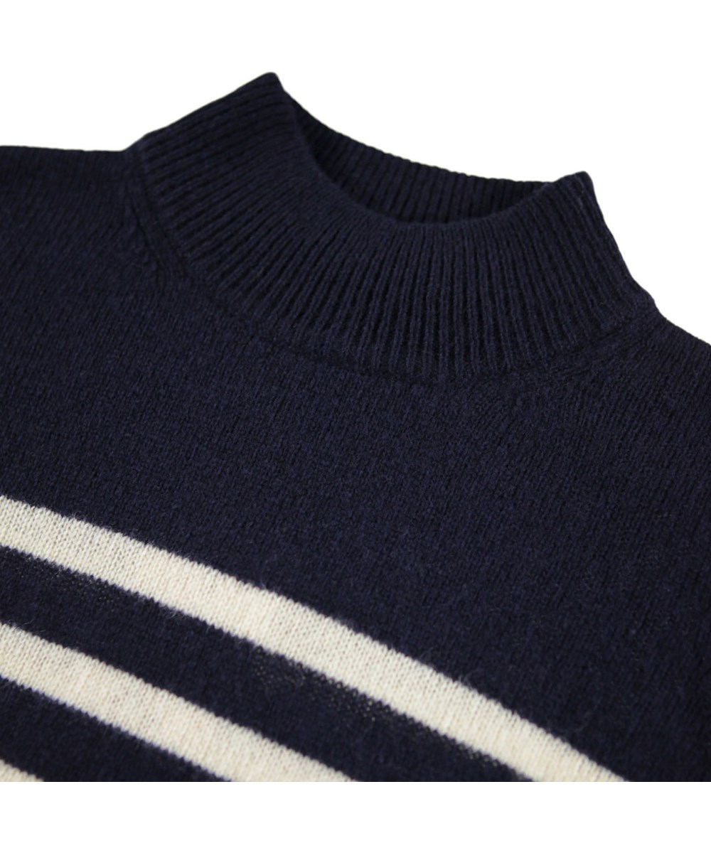 Govina - Blue Cream - Højhalset sweater til børn i uld med blå og hvide striber. 