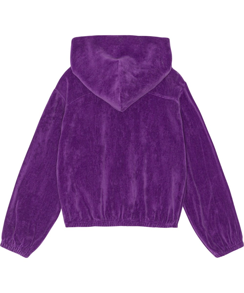 Madeleine - Purple Dusk - Lilla velour hættetrøje med lynlås lukning