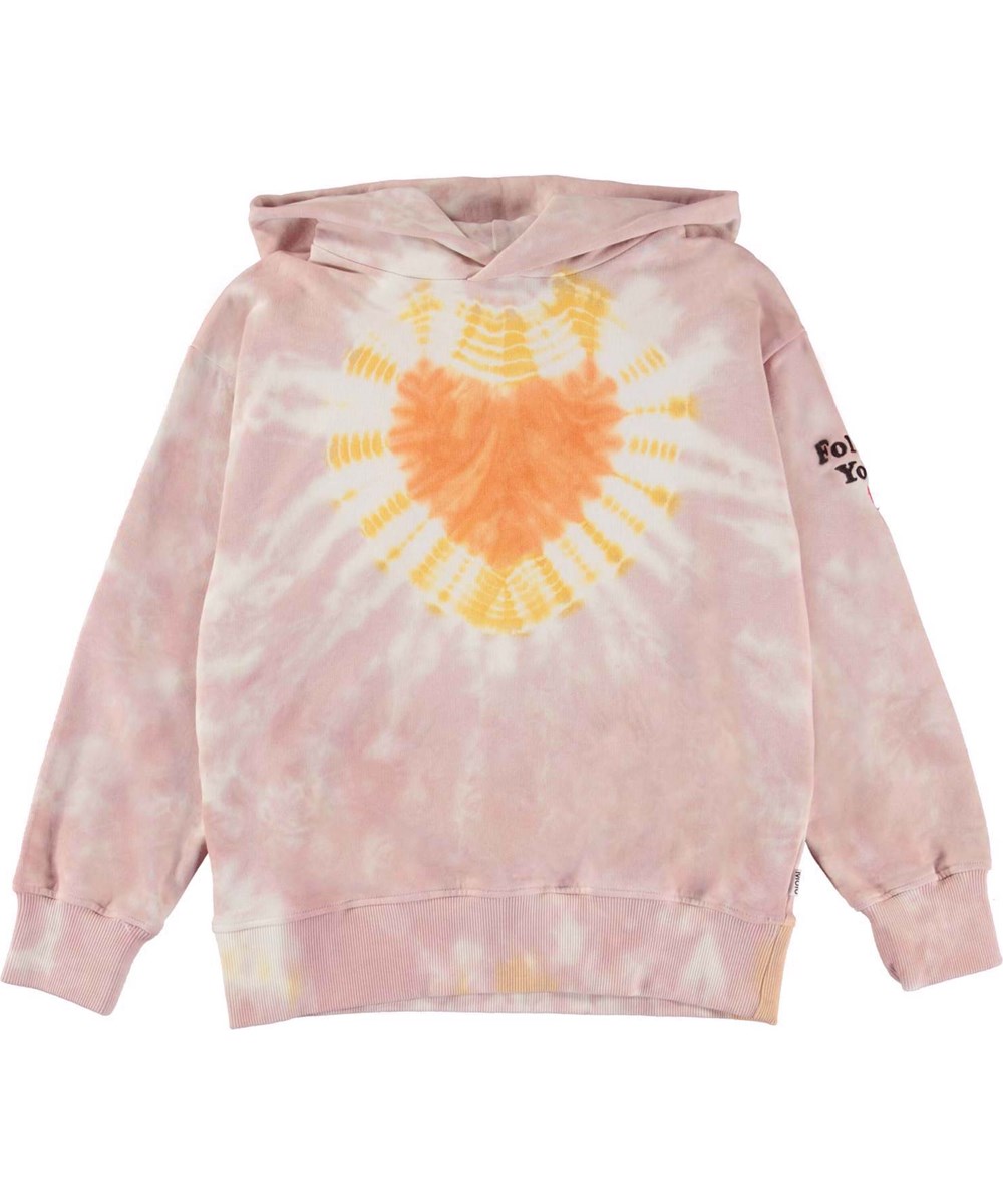 Madelyn - Heartshaped - Lyserød tie-dye hættetrøje med hjerte