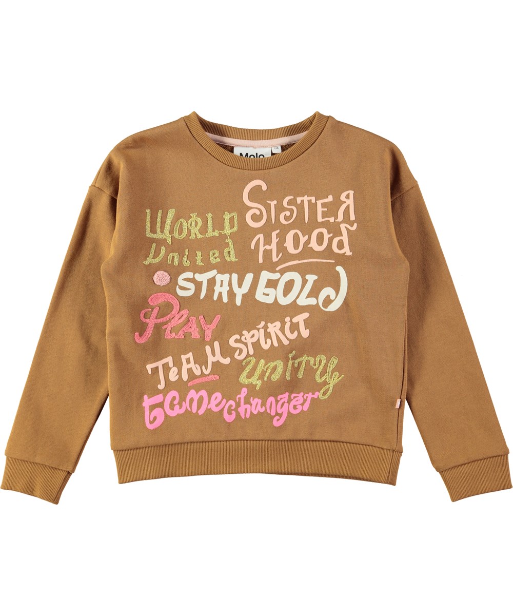 Maila - Hazel - Brun sweatshirt med farvet tekst