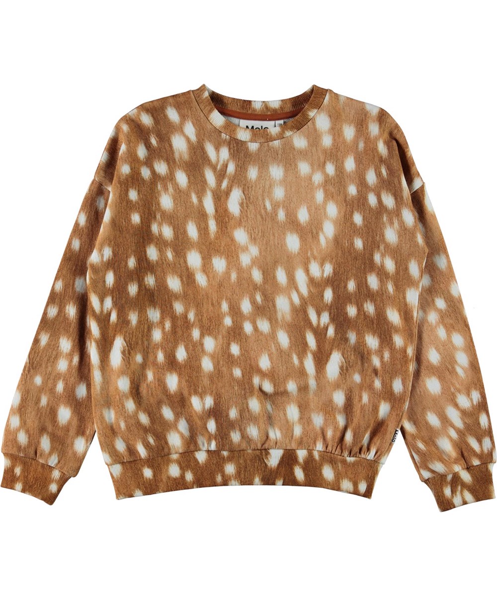 Maja - Fawn AOP - Økologisk brun sweatshirt med hvide pletter