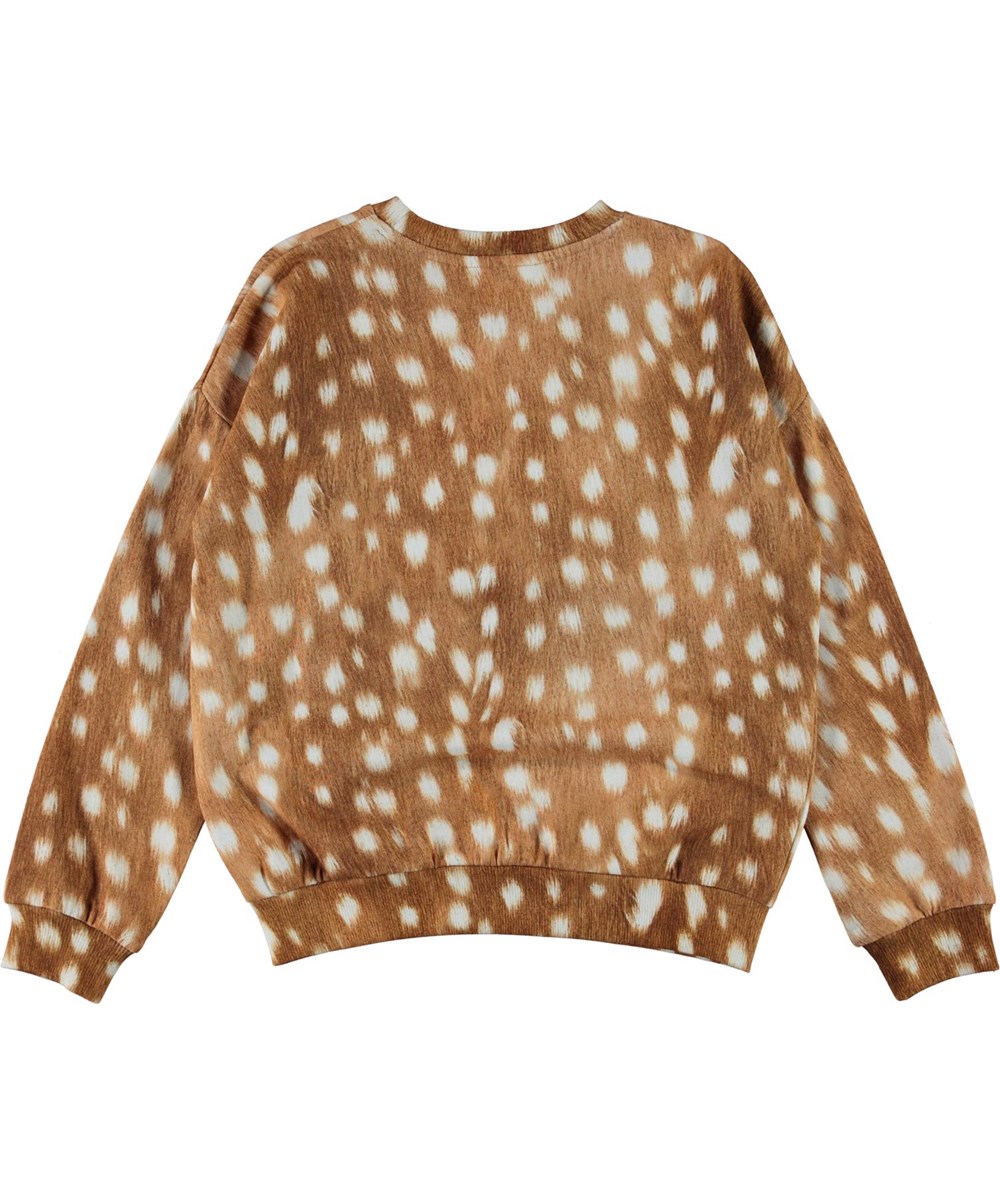 Maja - Fawn AOP - Økologisk brun sweatshirt med hvide pletter