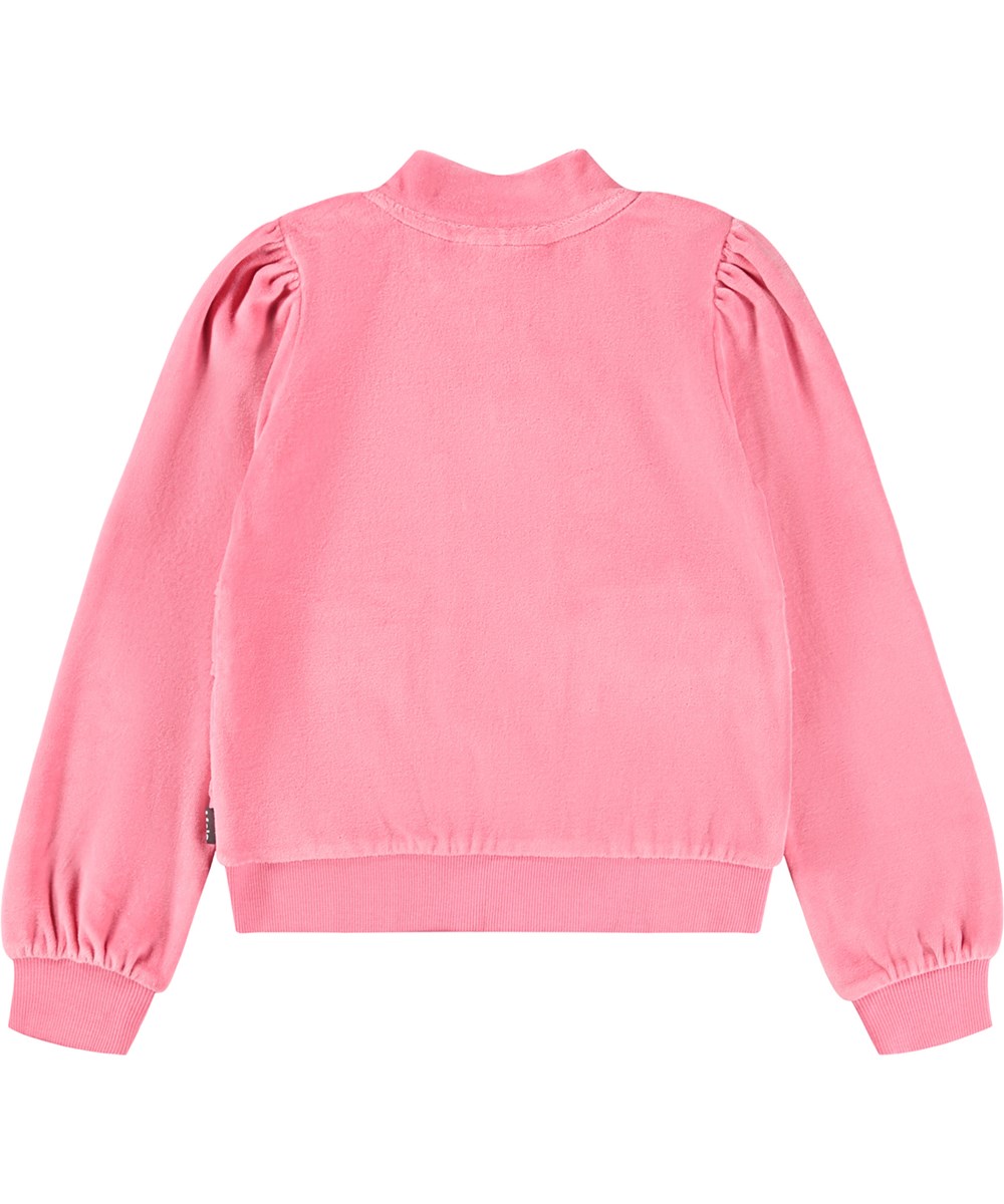 Malika - Confetti - Pink cardigan i blød velour.