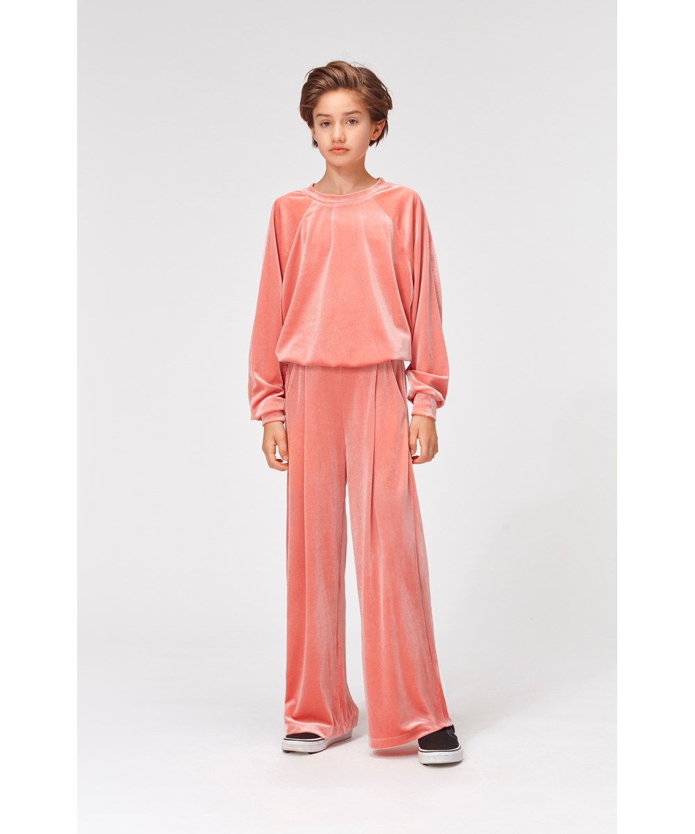 Malinda - Rosewater - Langærmet rosa velour bluse