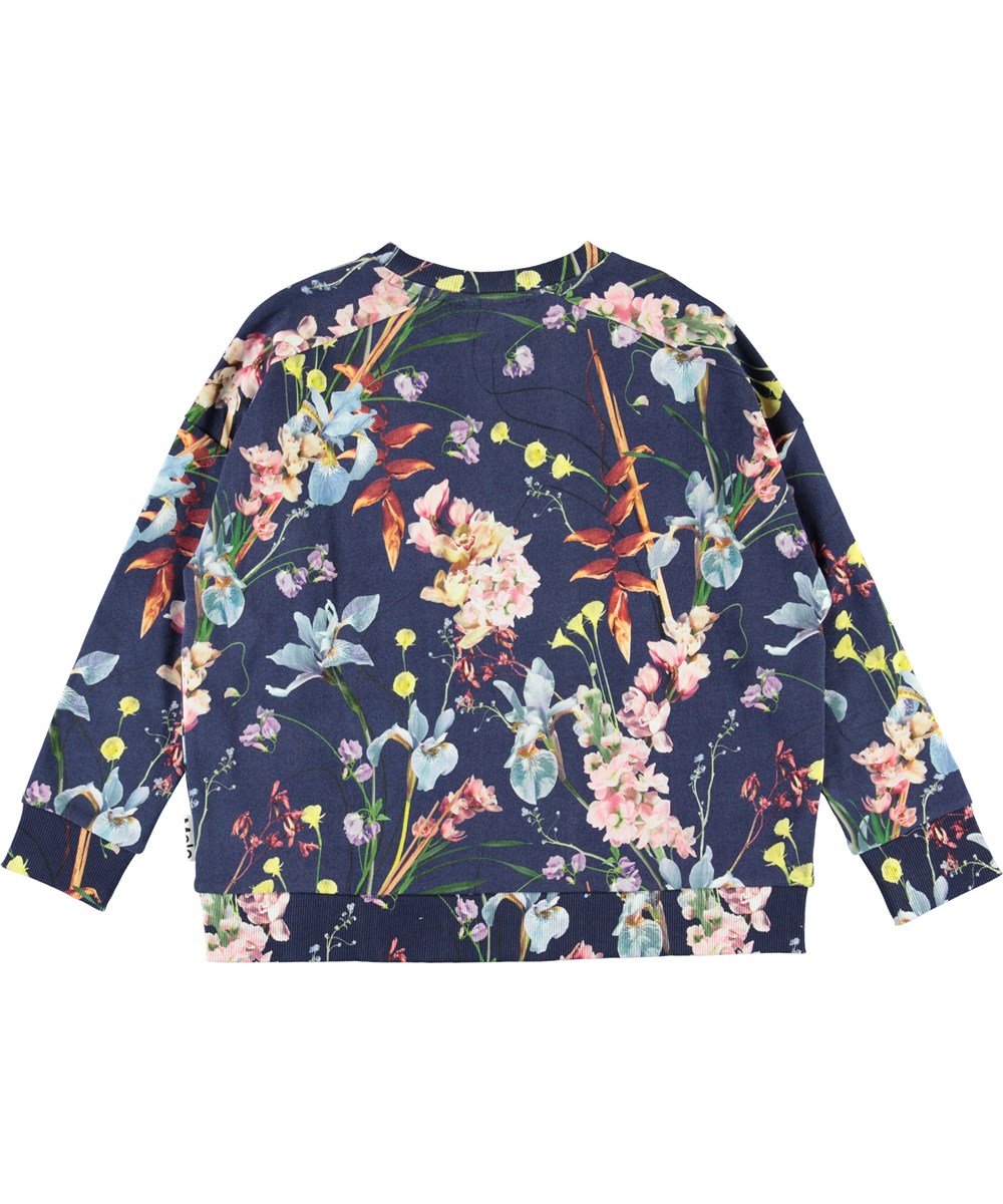 Mandy - Ikebana Blue - Økologisk blå sweatshirt med blomster 